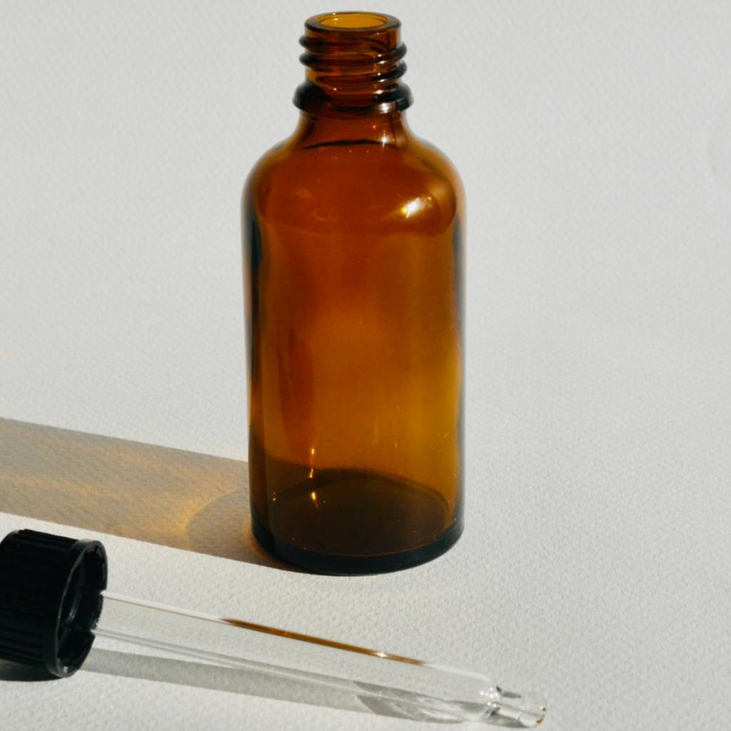 Flacon en verre ambré 100ml avec pipette et bouchon noir – O'dicy  Cosmétiques