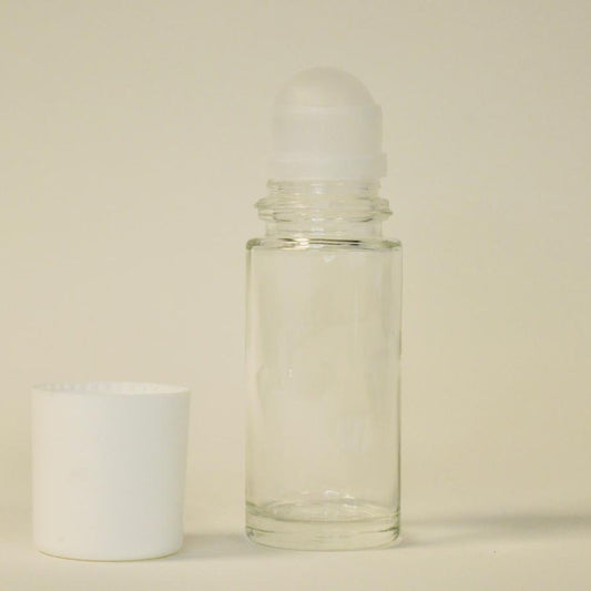 Bouteille en verre avec applicateur à bille pour deodorant fait maison